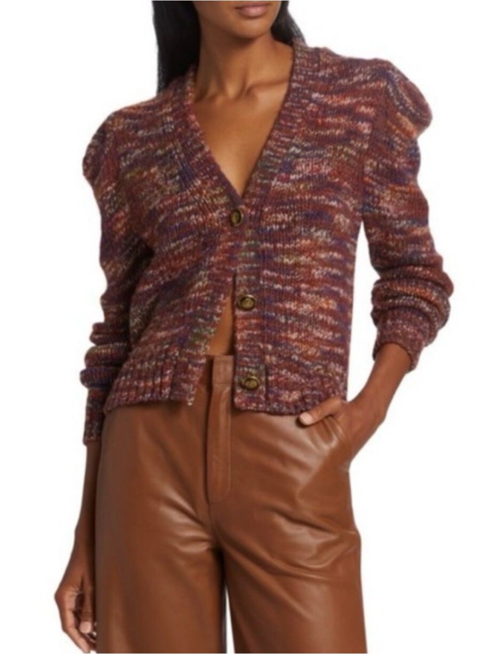 Veronica Beard Amosa Puff Sleeve Wool Blend Cardigan Sweater XS